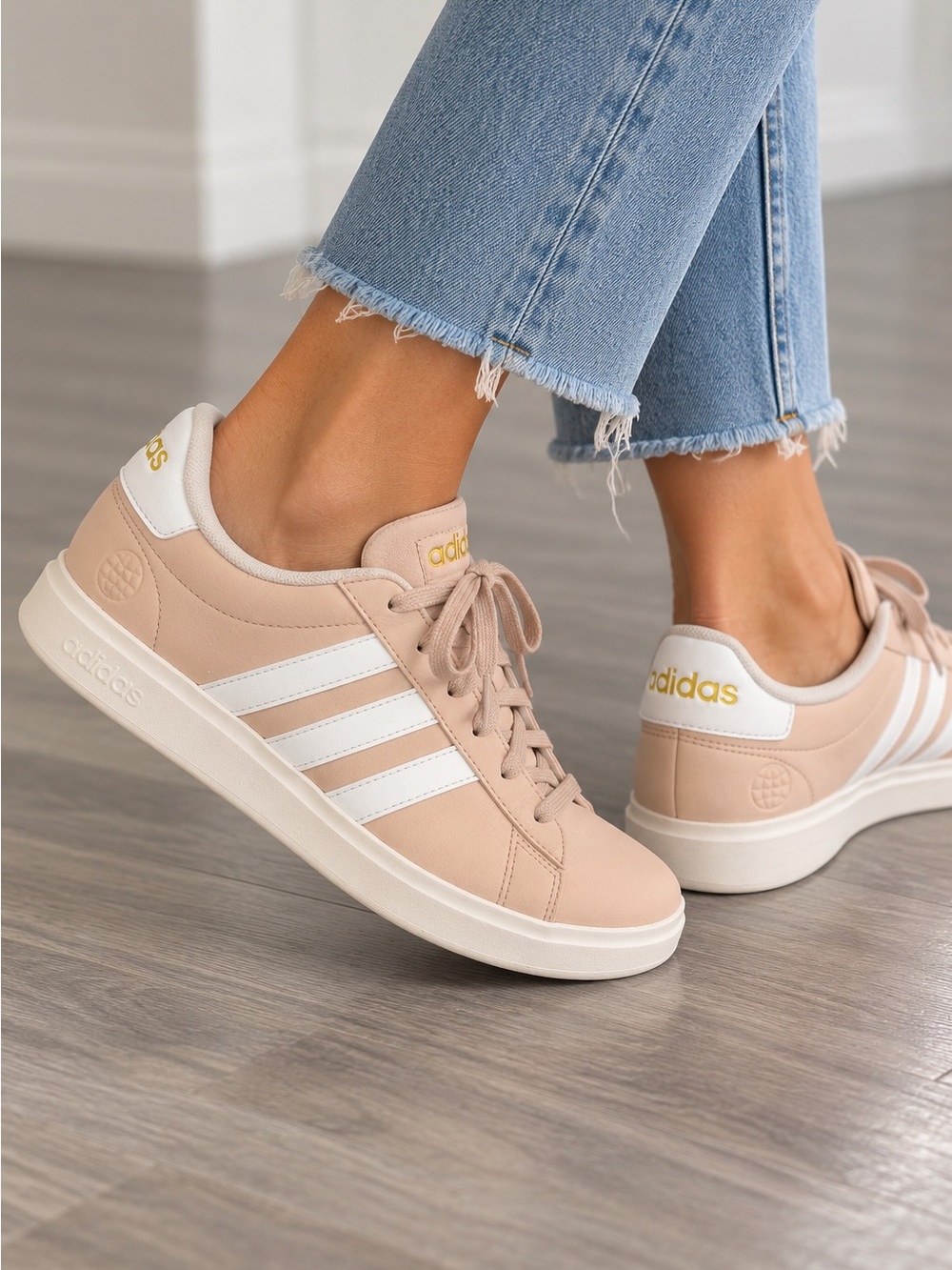 adidas Women's Blush Pink Low-Top Sneakers with White Stripes